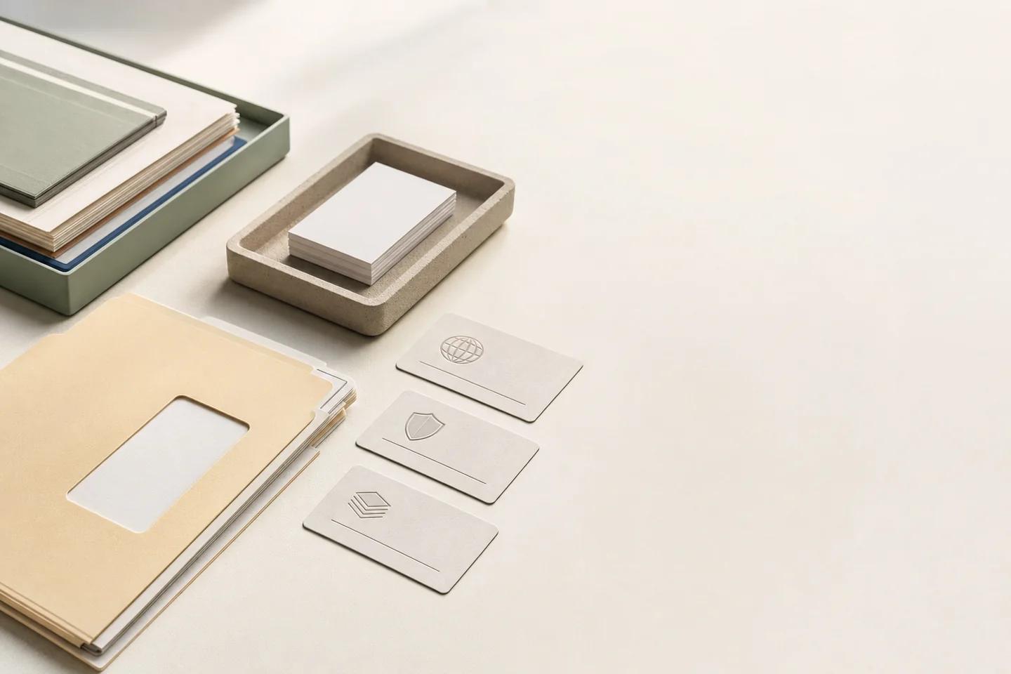 Light enterprise still life for integrate neural defend into existing kyc stack: how-related verification objects on a white surface, no people.