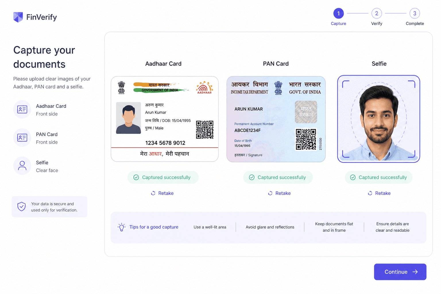 Light editorial illustration of an ID card beside a selfie frame, with the selfie highlighted as the checked evidence.