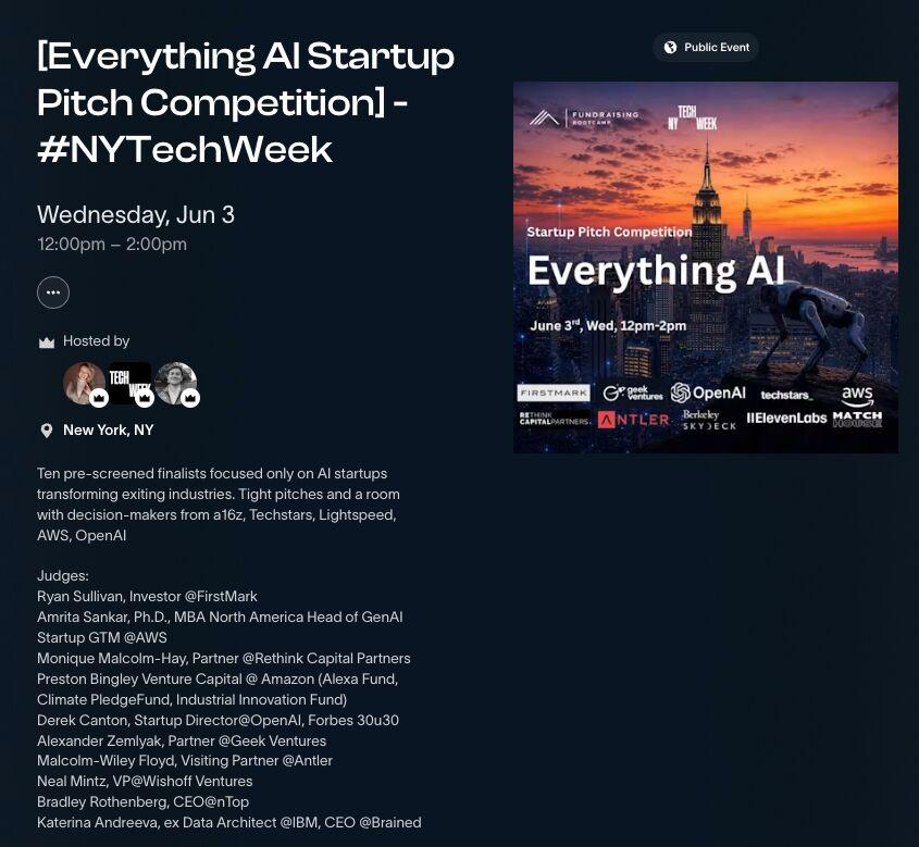 Published event listing for the Everything AI Startup Pitch Competition