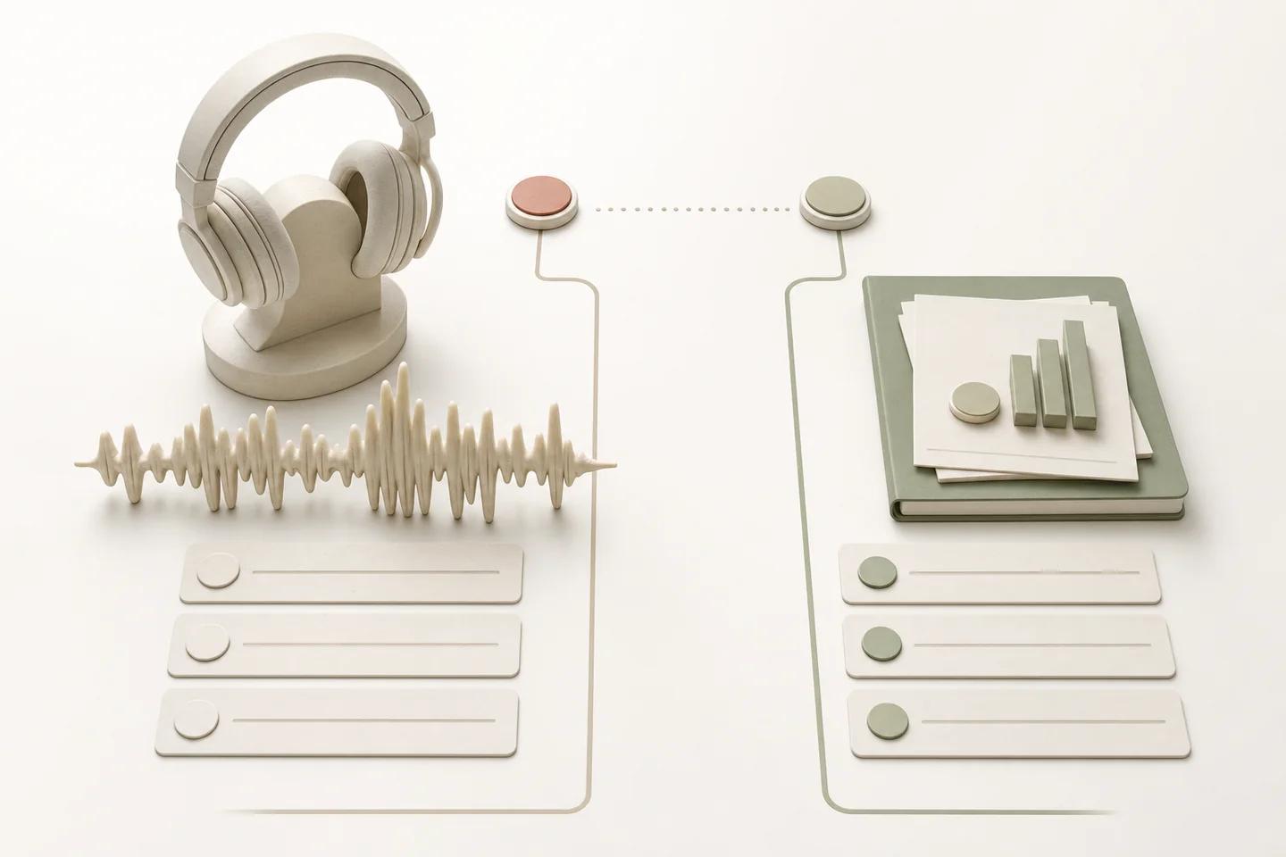 Still life of verification objects on a white surface, used to illustrate biometric authentication under pressure from AI voice cloning.