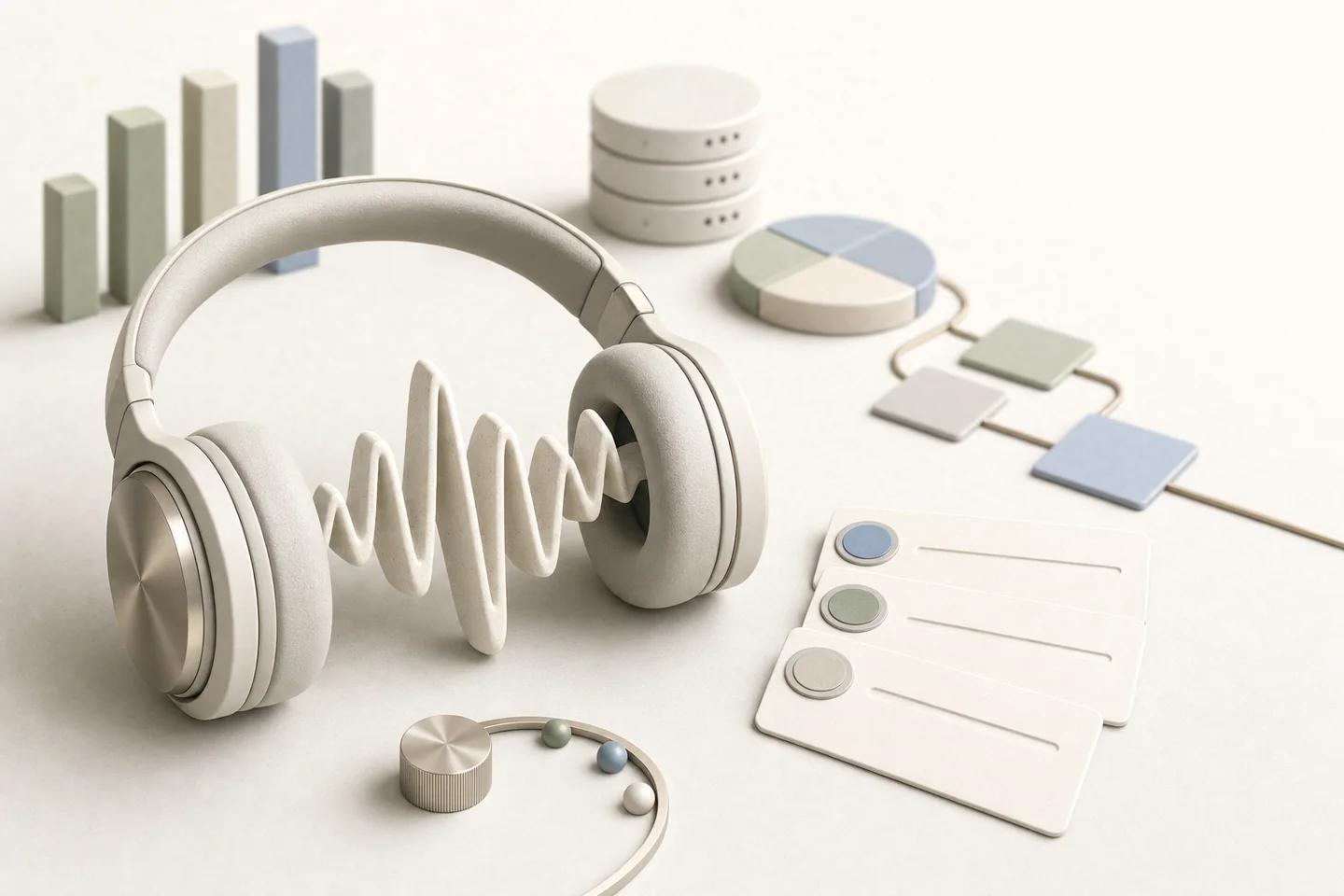 Still life of verification objects on a white surface, used to illustrate voice fraud across industries.