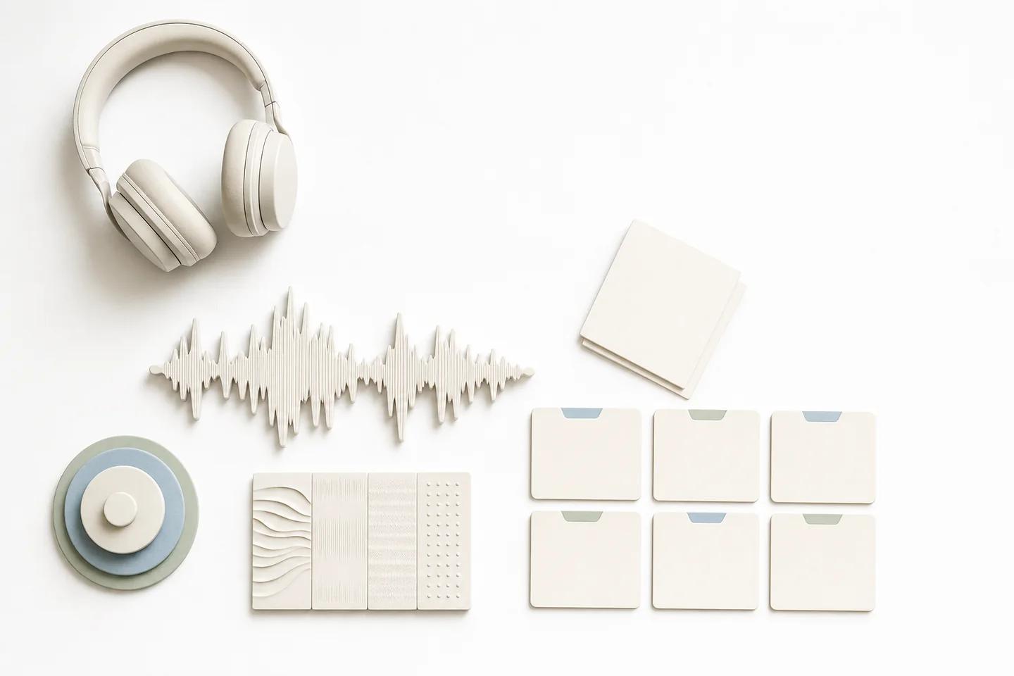 Still life of verification objects on a white surface, used to illustrate attention-based audio spoof detection models.