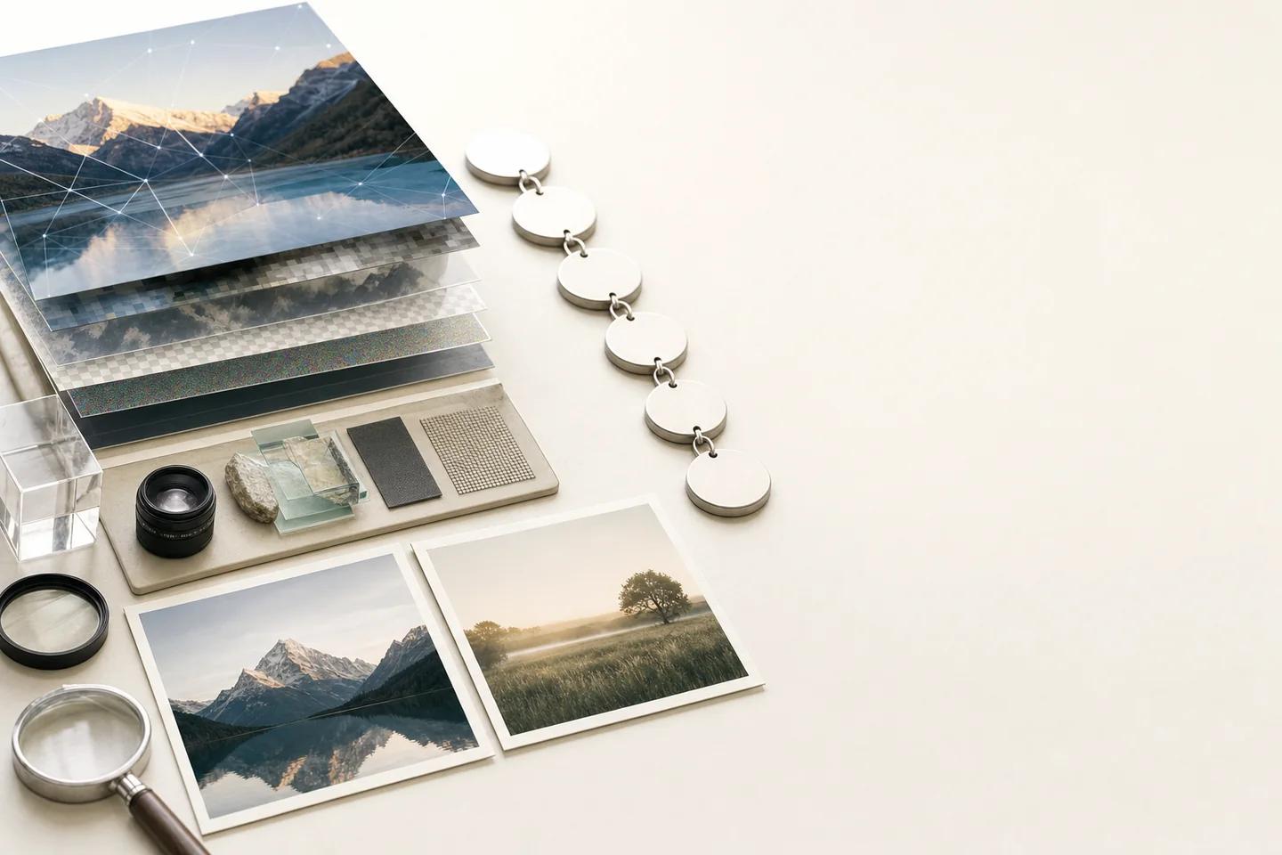 Editorial still life representing region-level analysis of a manipulated image.