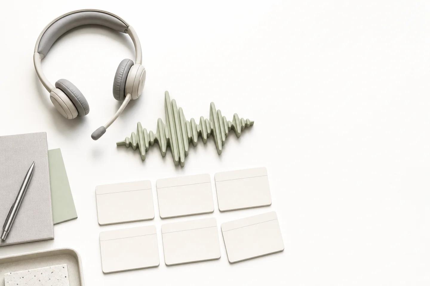 Still life of verification objects on a white surface, used to illustrate voice deepfake risk management for contact centre leaders.