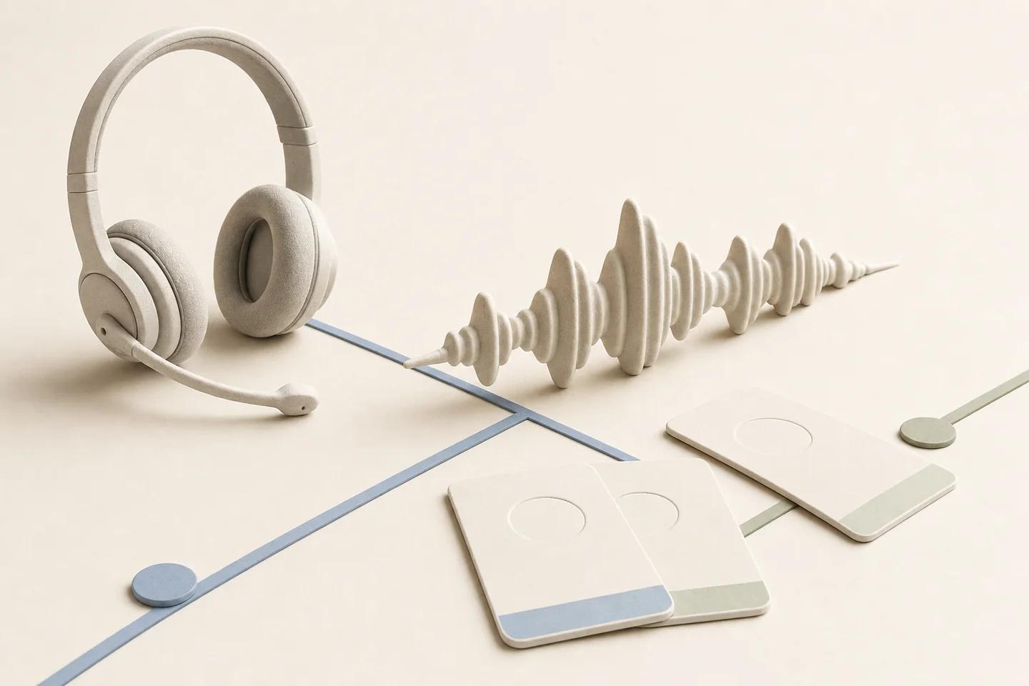 Verification objects on a white surface representing a comparison of voice deepfake detection vendors.