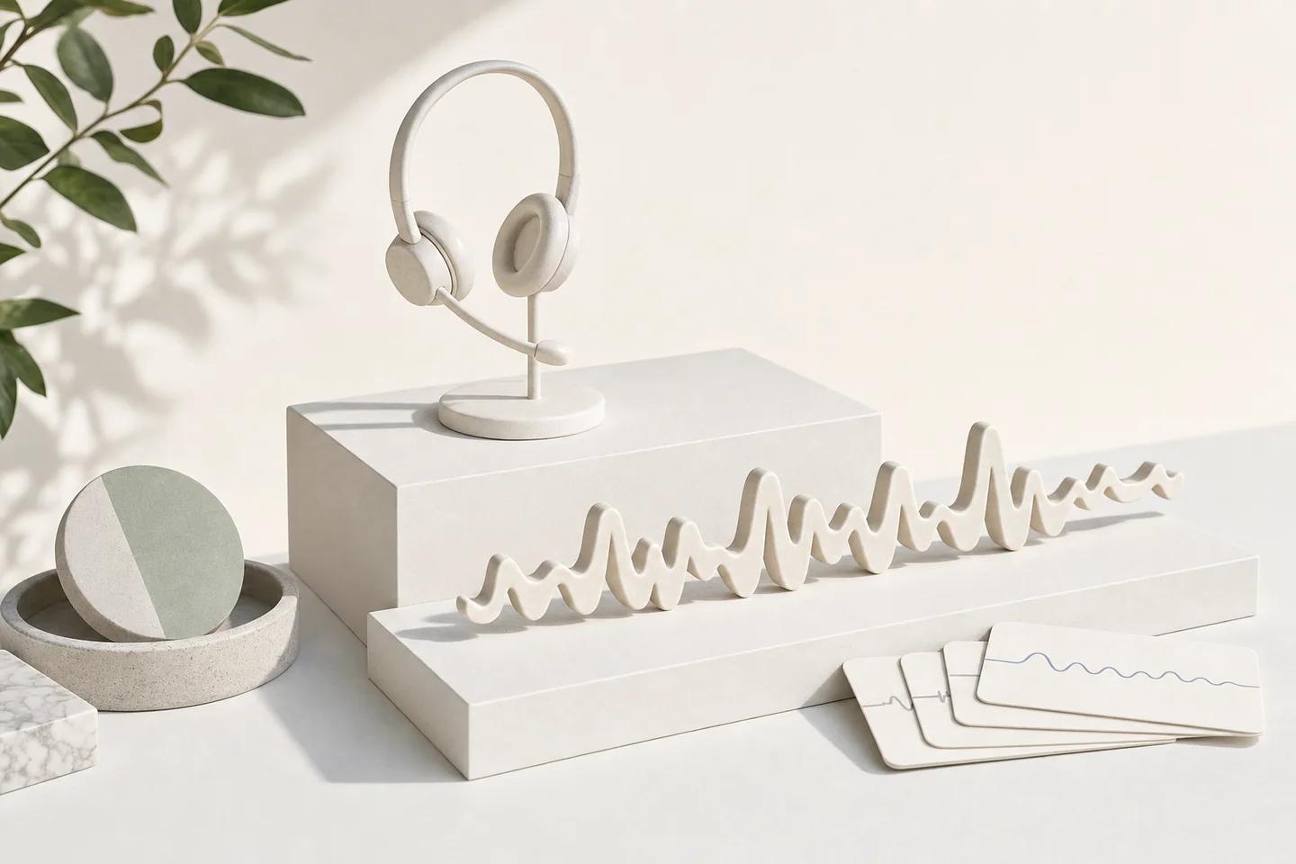 Verification objects on a white surface representing a staged switch between voice security vendors.